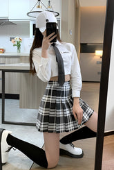 Black and White Pleated Plaid Skirt