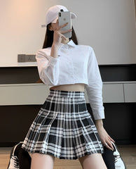 Black and White Pleated Plaid Skirt