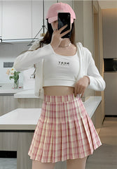 Black and White Pleated Plaid Skirt