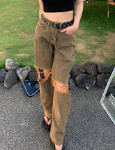 Brown Distressed Boyfriend Jeans
