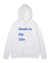 White 'Music Is My Life' Printed Hoodie