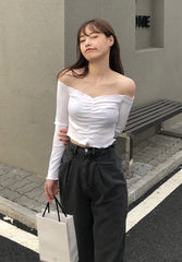 White Long Sleeve Lettuce Crop Top