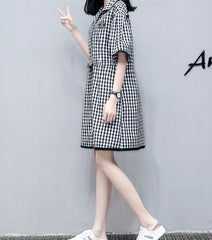 Black Checkered Collared Shirt Dress