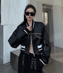 Black Faux Leather Short Jacket