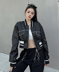 Black Faux Leather Short Jacket