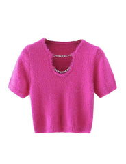 Pink Fluffy Chained Cropped T-Shirt