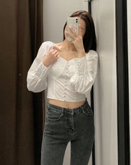 White Puffed Sleeve Crop Top