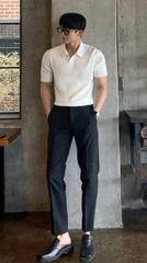 White Knit Short Sleeved Polo Shirt