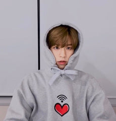 Grey Heart Printed Hoodie