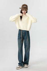 Short Beige Crewneck Sweater