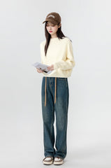 Short Beige Crewneck Sweater