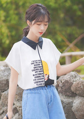 White Short Sleeve Graphic Print Polo Shirt