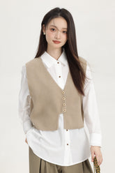 Beige Vest Top With Gold Buttons