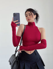 Red Turtleneck Top With Arm Sleeves