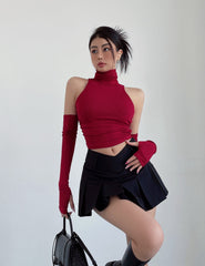 Red Turtleneck Top With Arm Sleeves