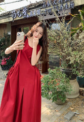 Sleeveless French Style Vacation Maxi Dress