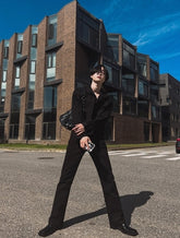 Slim Fit Flared Black Denim Commuter Pants