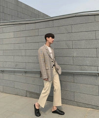 Slim Fit Plaid Blazer Casual Korean Style Jacket