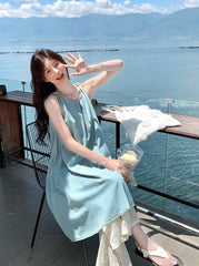 Soft Denim Lace Camisole And Wide Leg Pants Set