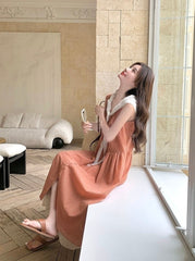 Soft Pink Plaid Sleeveless Dress Summer Style