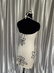 Beige Flower Print Halter Dress