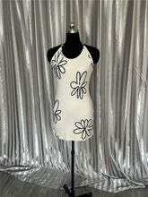 Beige Flower Print Halter Dress