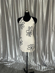 Beige Flower Print Halter Dress
