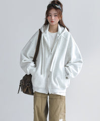 Solid Color Hooded Zip Up Casual Sweatshirt