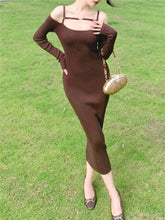 Brown Off-Shoulder Long Dress