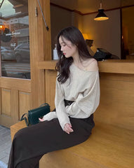 Beige One-Shoulder Sweater