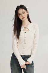 Apircot Hollow Knit Sweater With Heart Buttons