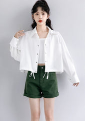 Spring Casual White Shirt Jacket Loose Cropped Long Sleeve