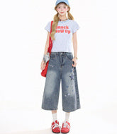 Star Patch Cropped Denim Pants