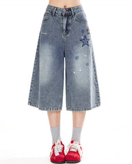 Star Patch Cropped Denim Pants