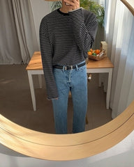Striped Casual Sweatshirt Relaxed Fit Trendy Outerwear