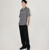 Striped Cuban Collar Embroidered Shirt