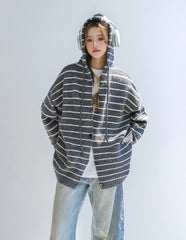 Striped Knit Hooded Cardigan Sweater