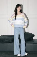 Striped Knit Longsleeve Loose Top
