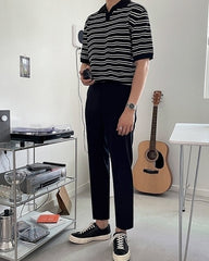 Striped Knit Polo Shirt Vintage Style