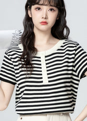 Striped Knit Short Sleeve Vintage Top