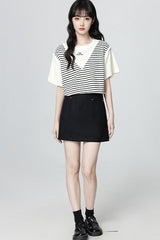 Striped Patchwork Short Sleeve Casual T Shirt