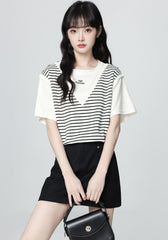 Striped Patchwork Short Sleeve Casual T Shirt