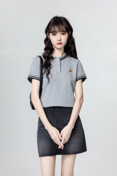 Striped Polo Collar Short Sleeve Shirt