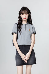 Striped Polo Collar Short Sleeve Shirt
