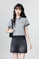 Striped Polo Collar Short Sleeve Shirt