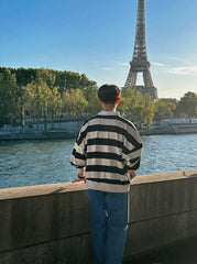 Striped Polo Sweatshirt Classic Pullover Fashion