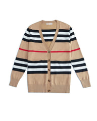 Beige Striped Retro Style Knitted Cardigan