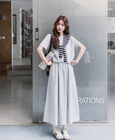 Striped Short Sleeve T Shirt And Skirt Set