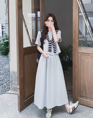 Striped Short Sleeve T Shirt And Skirt Set