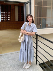 Striped Tie Waist Shirt And Skirt Set